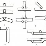 The main types of welded joints: a - butt; b - tee; in - angular; g - overlap 