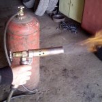 Homemade gas burner at work