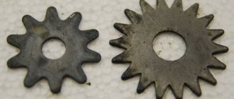 Sprocket cutters: blunt-toothed on the left, sharp-toothed on the right